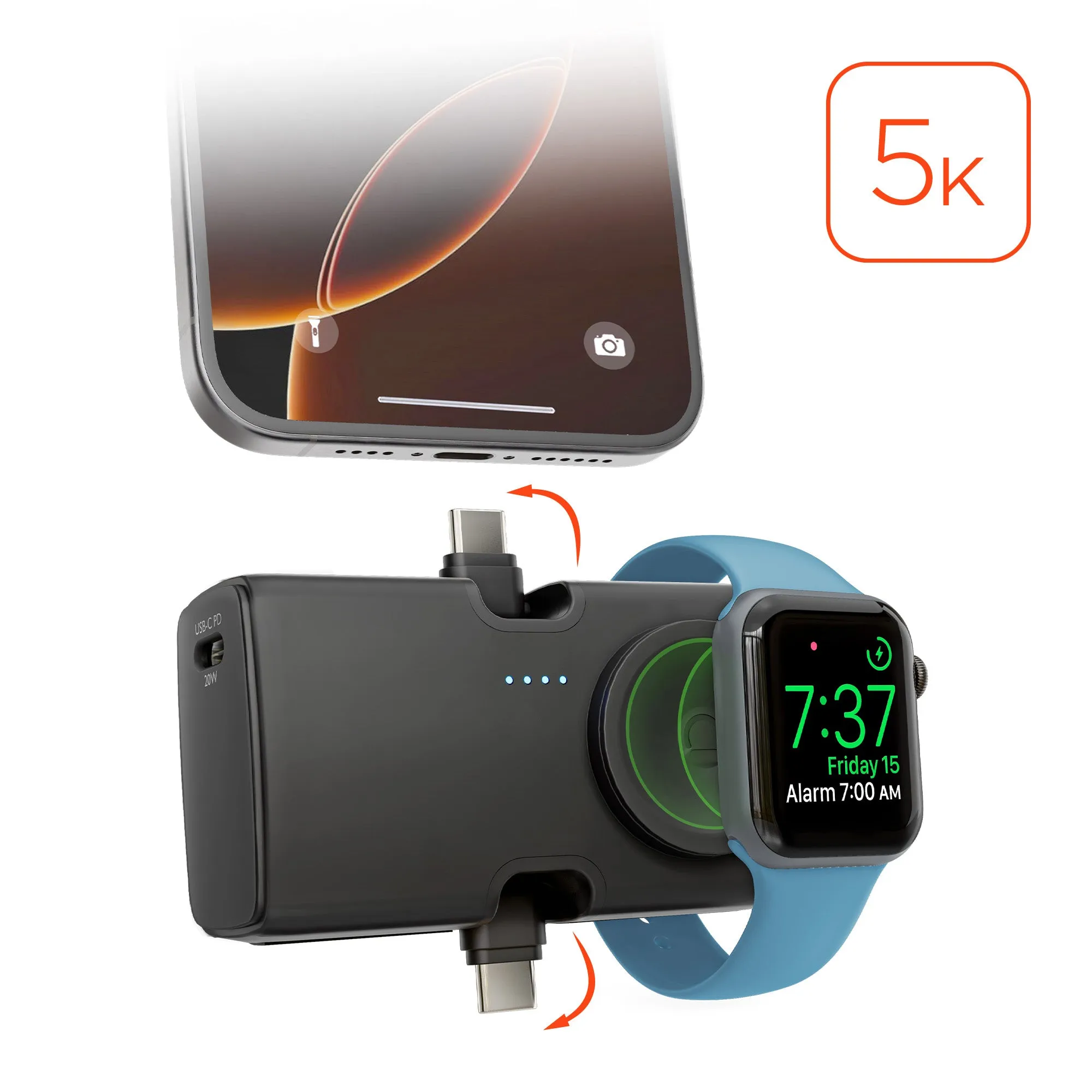 IBasics 5,000mAh Ultra-Mini Power Bank with Built-In Apple Watch Charger & Dual USB-C Connectors sold by Zulily