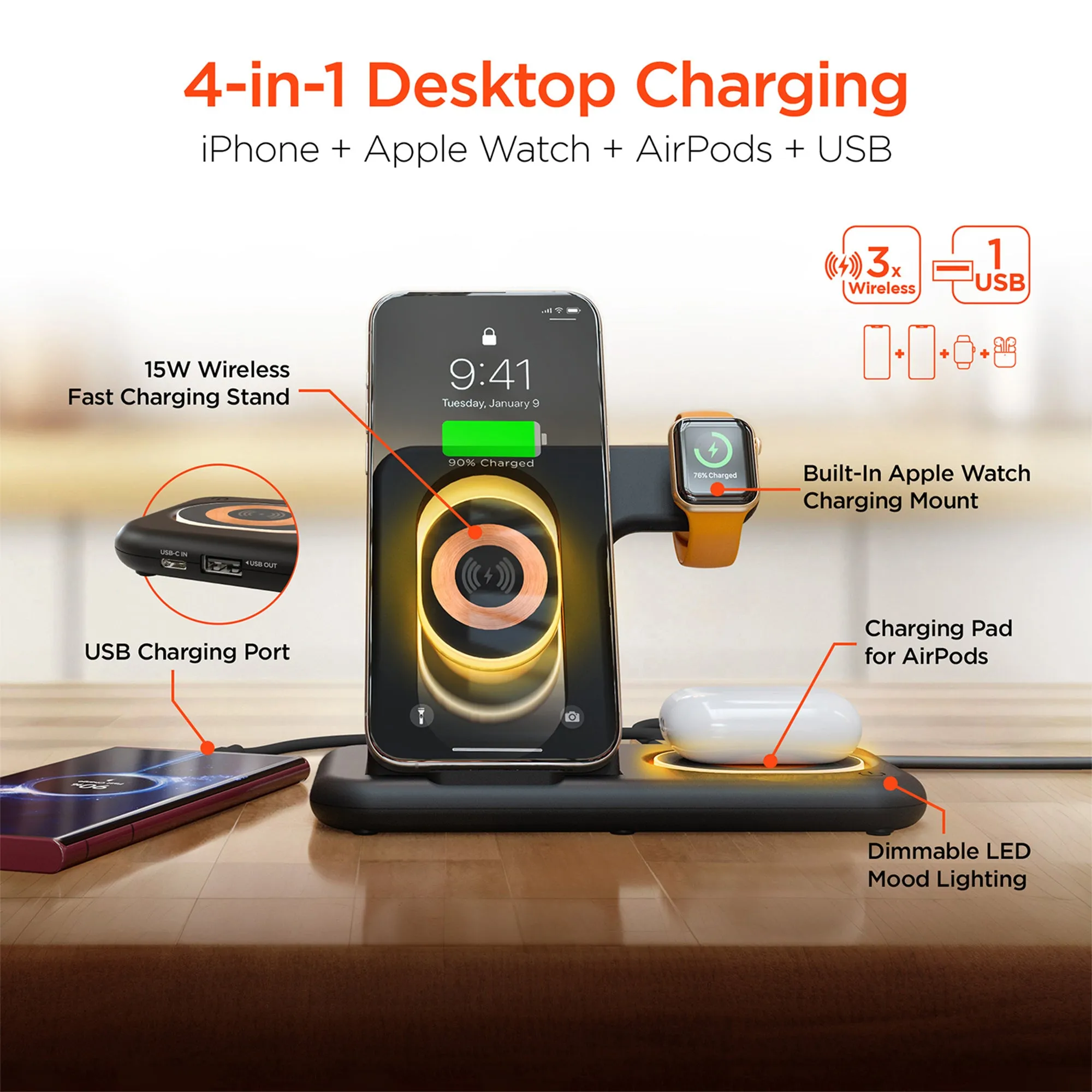 IBasics 4-in-1 Foldable Wireless Charging Stand – 15W Fast Wireless Charger sold by Zulily product image thumbnail 2