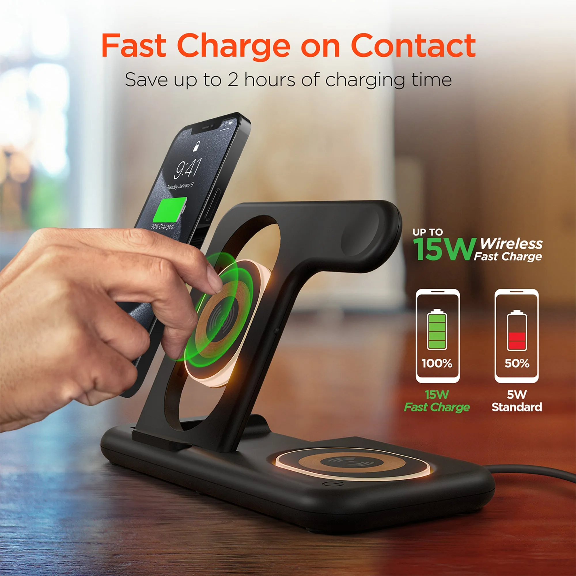 IBasics 4-in-1 Foldable Wireless Charging Stand – 15W Fast Wireless Charger sold by Zulily product image thumbnail 3