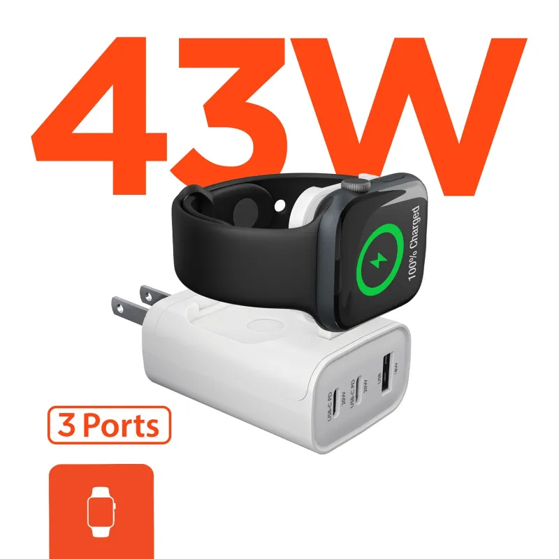 IBasics 43W 4-in-1 Wall Charger with Apple Watch Charger – Dual USB-C PD Fast Charger made by Zulily
