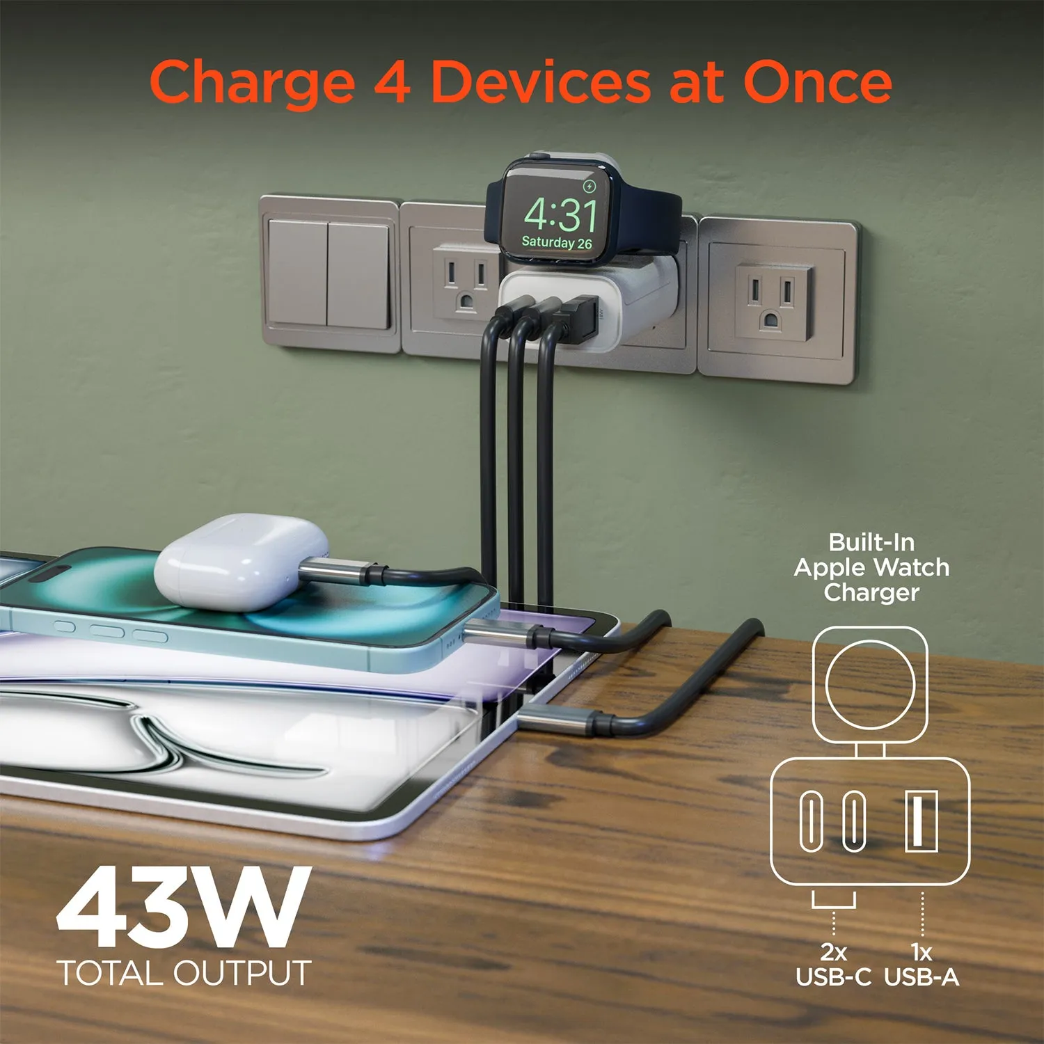 IBasics 43W 4-in-1 Wall Charger with Apple Watch Charger – Dual USB-C PD Fast Charger sold by Zulily product image thumbnail 2