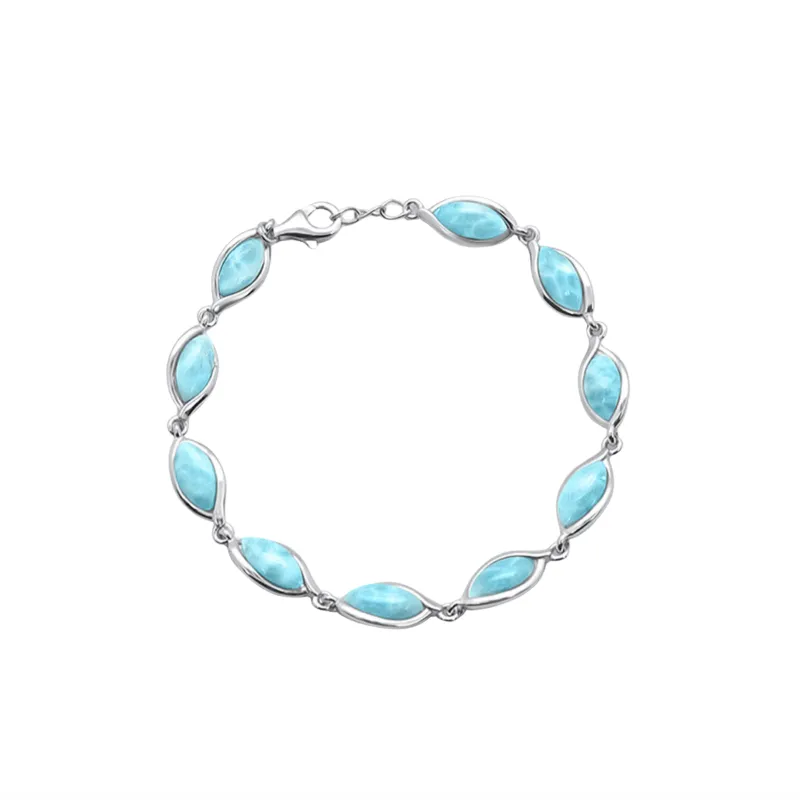 Sterling Silver Marquise Larimar Station Bracelet – Elegant Blue Stones made by Zulily