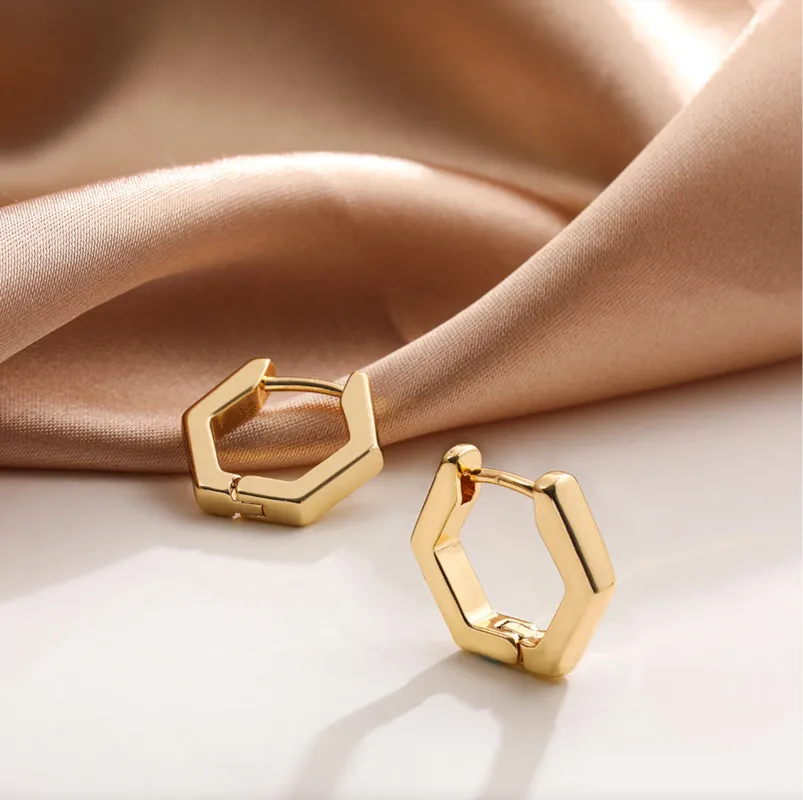 Goldtone Hexagon Huggie Hoop Earrings made by Zulily