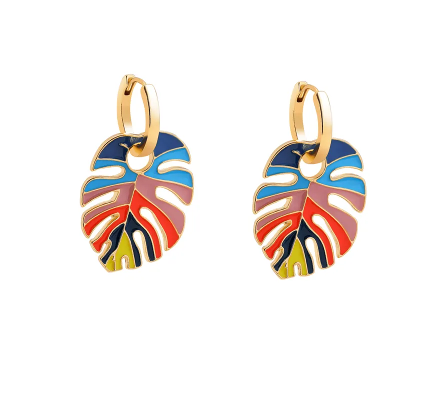 Goldtone Multicolour Monstera Leaf Hoop Earrings made by Zulily