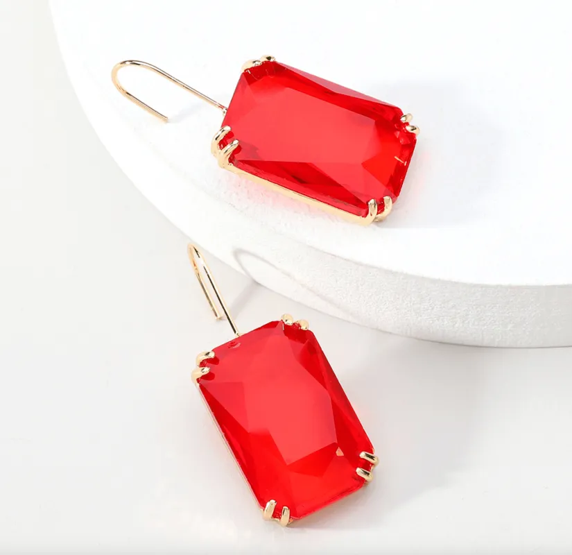 Goldtone Emerald Transparent Rectangle Earrings made by Zulily