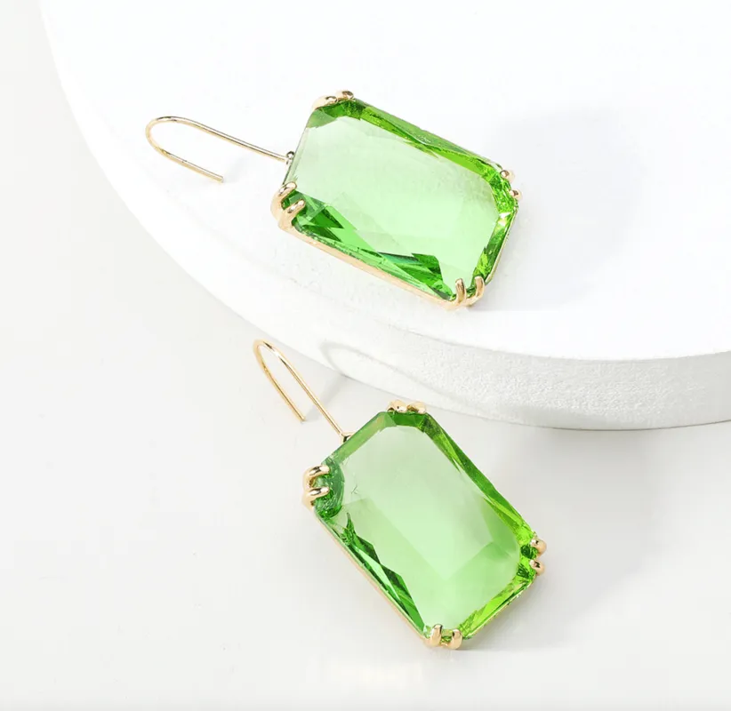 Goldtone Peridot Transparent Rectangle Earrings made by Zulily