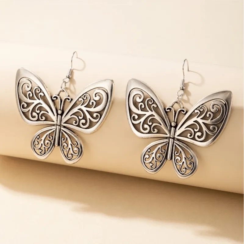 Silvertone Filigree Butterfly Drop Earrings made by Zulily
