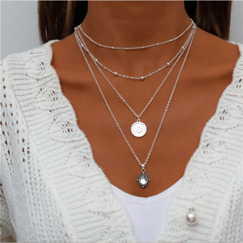 Silvertone Dainty Crystal Four Layer Necklace made by Zulily