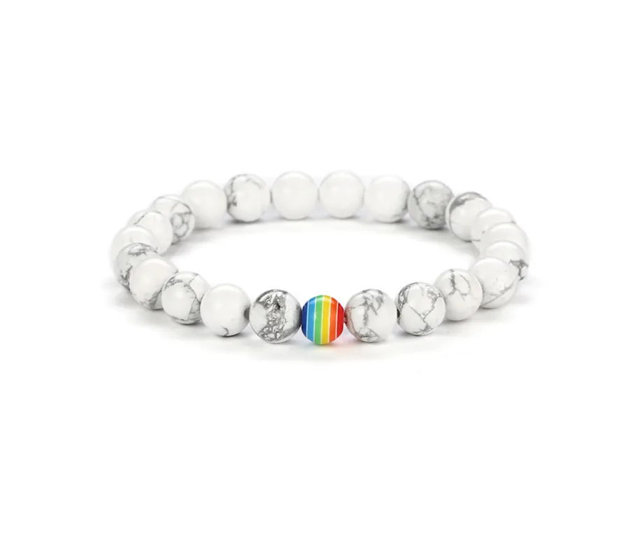 White Howlite Rainbow Beaded Stretch Bracelet made by Zulily
