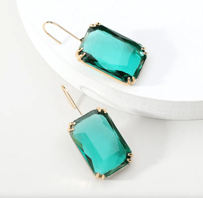 Goldtone Blue Transparent Rectangle Earrings made by Zulily