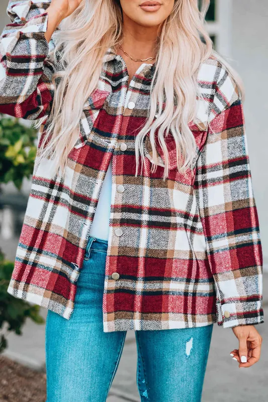 Keily Plaid Pocketed Shacket made by Threaded Pear