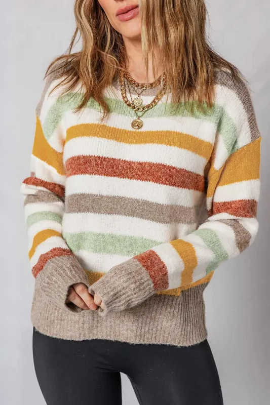 Vivian Stripe Crew Neck Sweater - Multicolour / M - 8/10 made by Threaded Pear