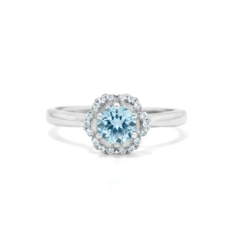 Fine Color Jewels Sterling Silver Flower Rings for Women Solitaire Rings for December Birthstone Jewelry Blue Topaz Ring Floarl Designed Gifts for Her Blue Topaz Flower Jewelry made by Zulily