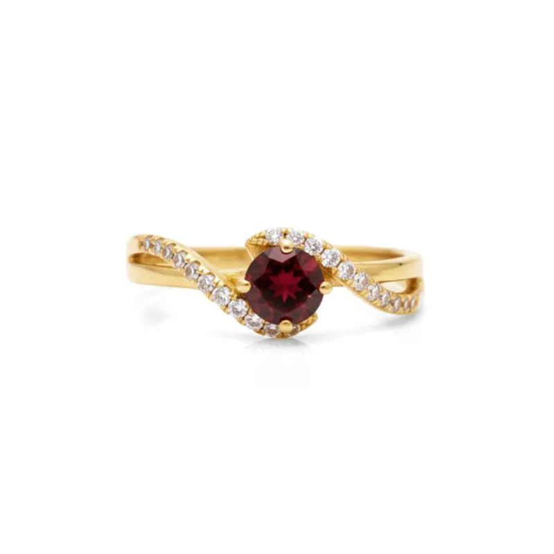 Fine Color Jewels Swirl Ring Wave Link Shave with Pave White Topaz Garnet Wave Ring Gold Plated Over Sterling Silver Pave Rings for Women Garnet Jewelry Gift for Women (8) made by Zulily