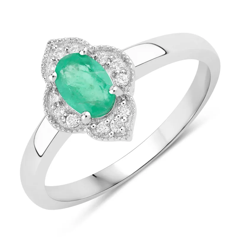 Fine Color Jewels 0.53 Ct Genuine Zambian Emerald and Lab Grown Diamond Silver Ring made by Zulily