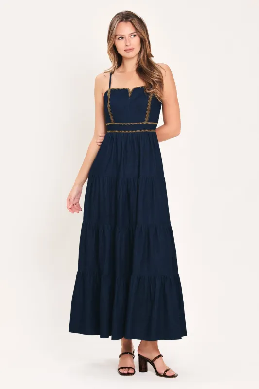 Stars Along the Seam Denim Maxi Dress made by Flying Tomato
