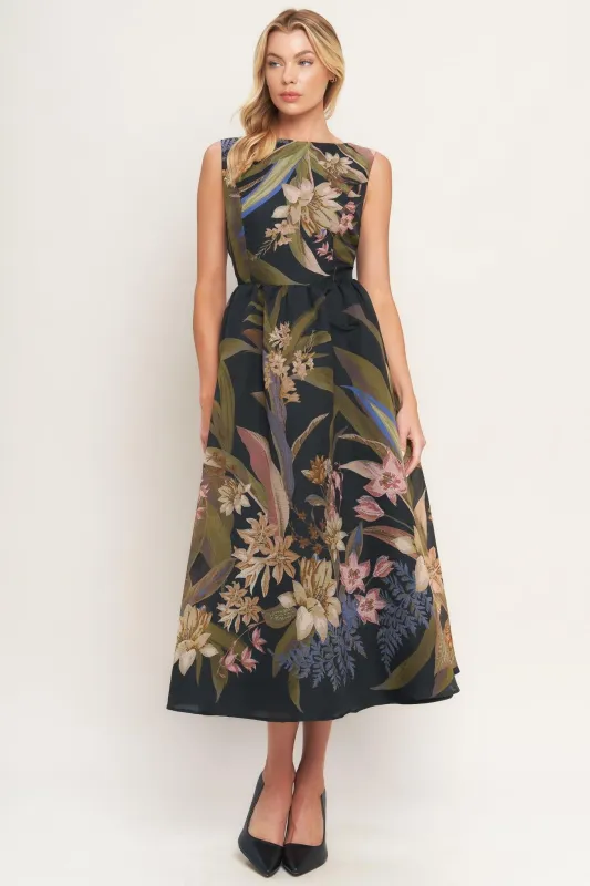 Foliage Whisper Woven Midi Dress made by Flying Tomato