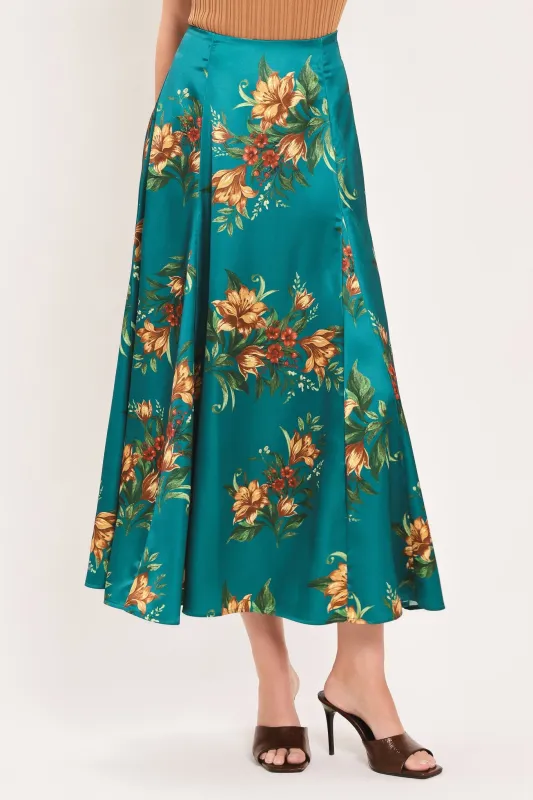 Lagoon Flower Cherish Woven Midi Circle Skirt made by Flying Tomato