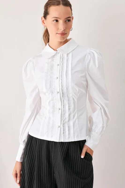 Regency Pintuck Long-sleeve Woven Top made by Flying Tomato