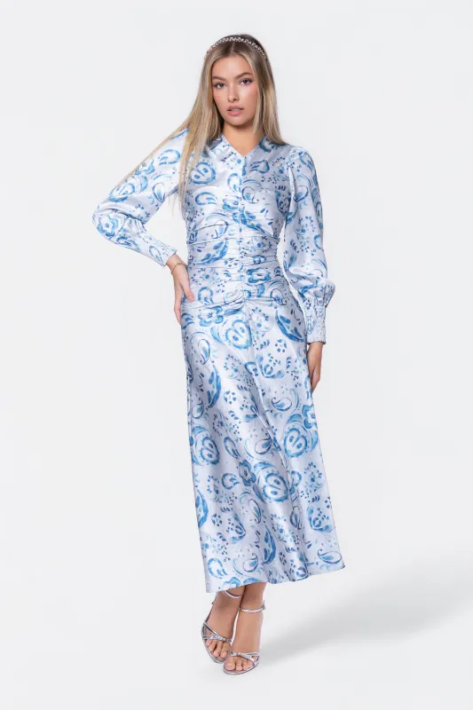 Audrey Dress Long Sleeve (Blue Pattern) made by Zulily