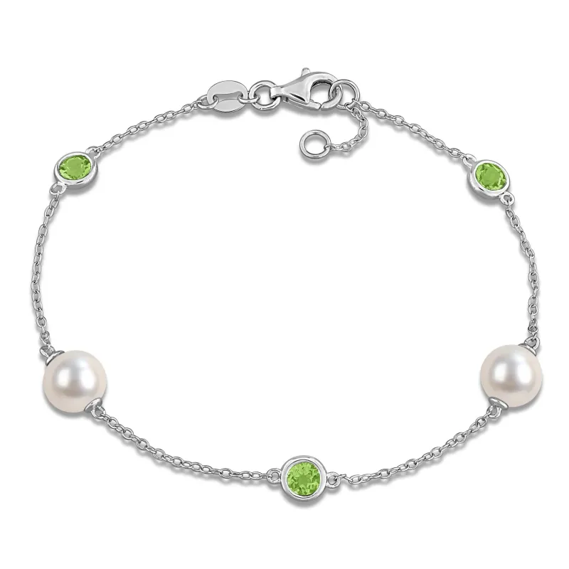 Sofia B. Cultured Freshwater Pearl 7/8ct TGW Sky Blue Topaz Station Bracelet Sterling Silver made by Zulily