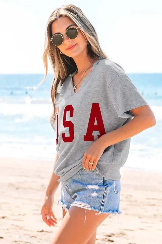 Threaded Pear USA Patch Notched Neck Loose Tee made by Threaded Pear