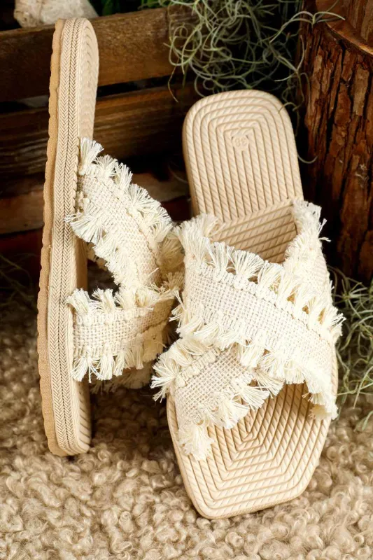 Threaded Pear Vada Tassel Woven Crossed Straps Flat Slippers made by Threaded Pear