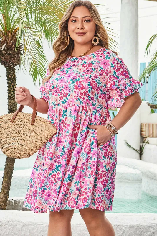 Threaded Pear Talia Plus Size Floral Short Sleeve Flare Dress made by Threaded Pear