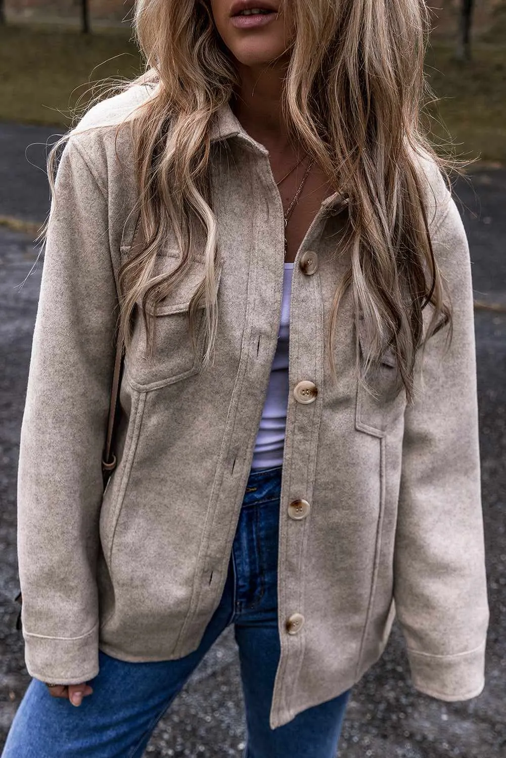 Threaded Pear Sadie Flap Pockets Buttoned Shacket sold by Zulily