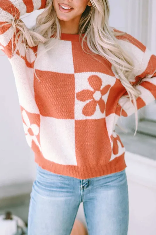 Threaded Pear Miller Checkered Floral Striped Sleeve Sweater made by Threaded Pear