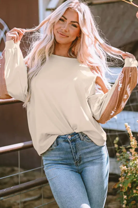 Threaded Pear Mila Western Print Patch Long Sleeve Top made by Threaded Pear