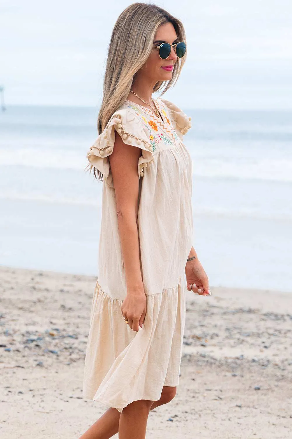 Threaded Pear Meredith Embroidery Split Neck Short Dress sold by Zulily