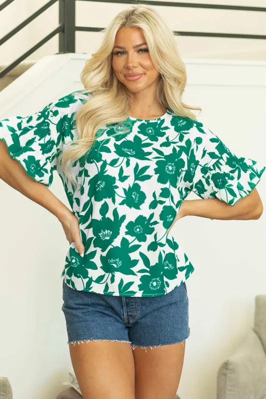 Threaded Pear Mavis Floral Ruffled Short Sleeve Loose Blouse made by Threaded Pear