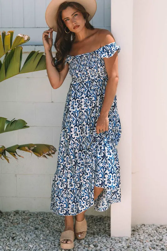 Threaded Pear Malka Boho Smocked High Waist Maxi Dress made by Threaded Pear