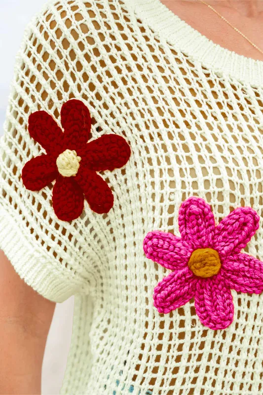 Threaded Pear Malaysia Crochet Flower Hollow-out Sweater made by Threaded Pear