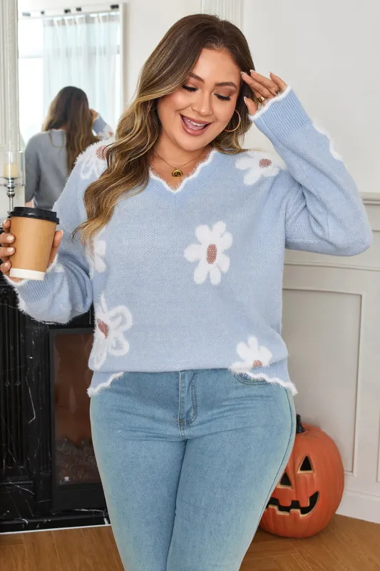 Threaded Pear Lucille Fuzzy Flower Scalloped PLUS Sweater made by Threaded Pear