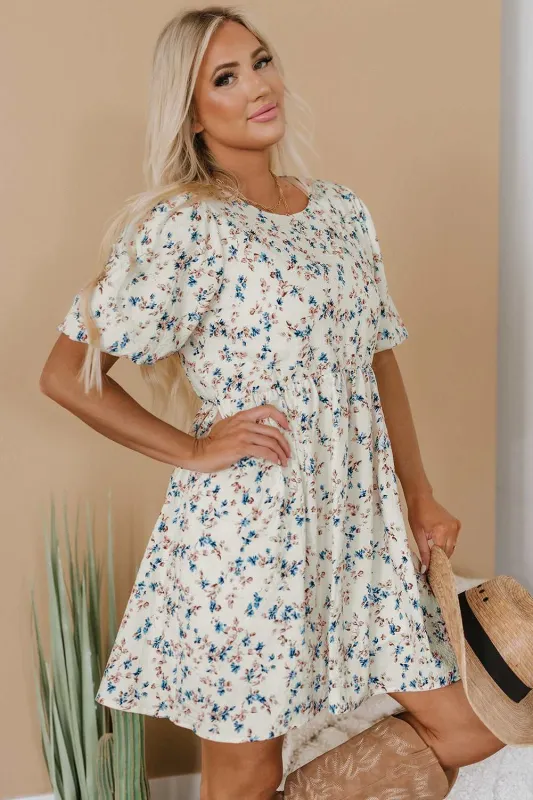 Threaded Pear Kimber Floral Puff Short Sleeve Dress made by Threaded Pear