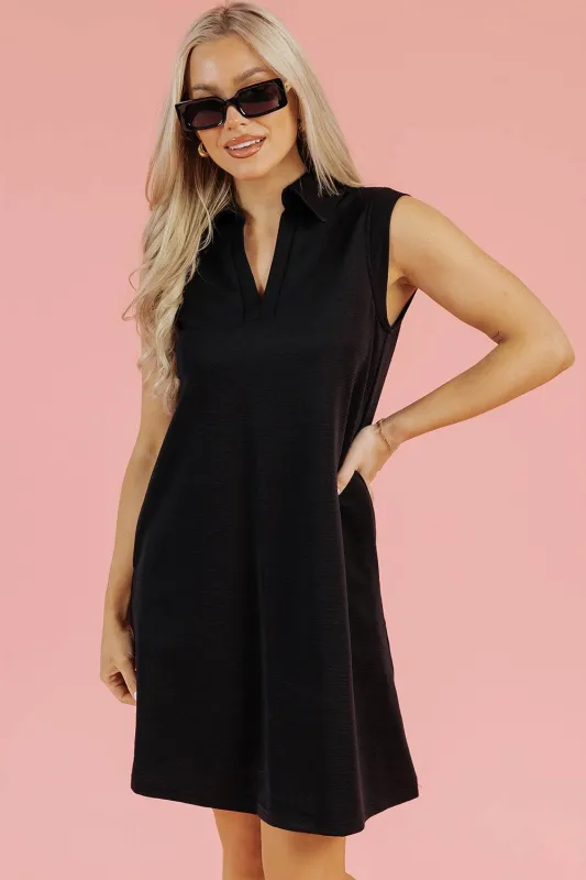 Threaded Pear Kyla Collared Slit Neck Sleeveless Mini Dress made by Threaded Pear