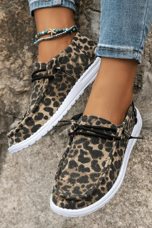 Threaded Pear Kira Lace-up Decor Leopard Canvas Shoes made by Threaded Pear
