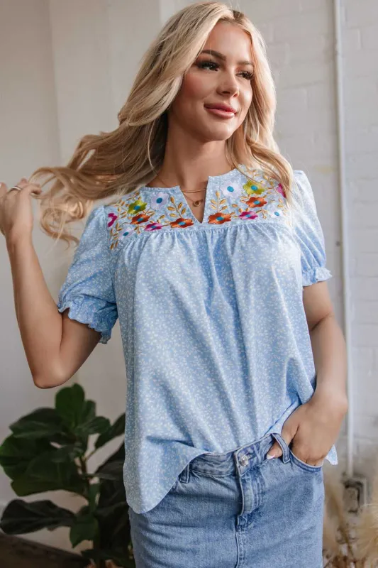 Threaded Pear Kenzie Floral Embroidered Puff Sleeve Blouse made by Threaded Pear