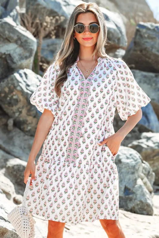 Threaded Pear Jaycee Floral Neck Tie Ruffled Dress made by Threaded Pear