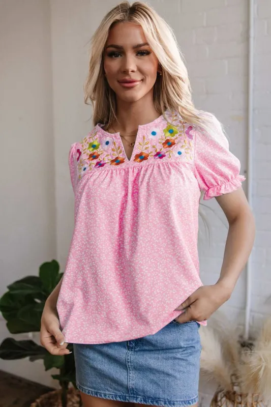 Threaded Pear Hadlee Floral Embroidered V Neck Blouse made by Threaded Pear