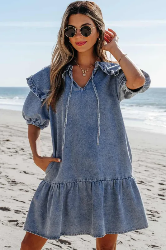 Threaded Pear Emory Ruffled Collared Side Pockets Dress made by Threaded Pear