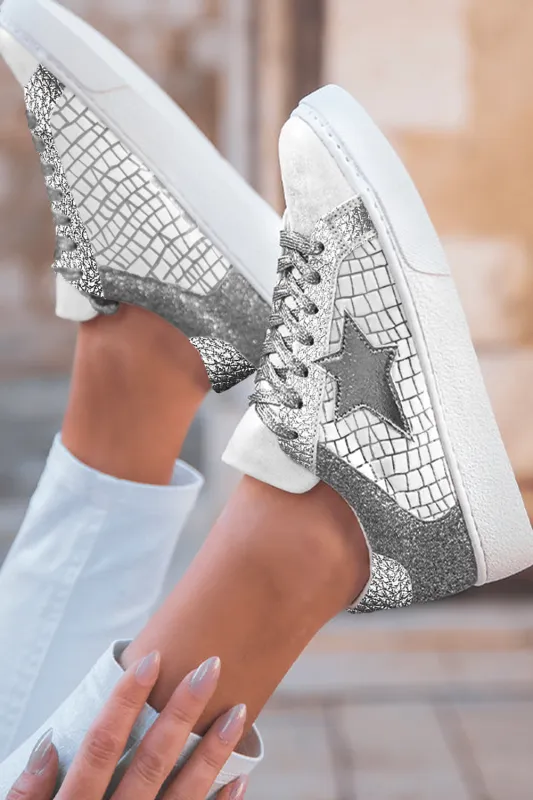 Threaded Pear Emi Glitter Star Lace-up Sneakers made by Threaded Pear