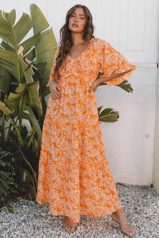 Threaded Pear Eileen Floral V Neck Wide Sleeve Maxi Dress made by Threaded Pear