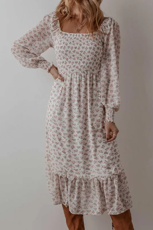 Threaded Pear Delaney Ruffled Hem Square Neck Midi Dress made by Threaded Pear
