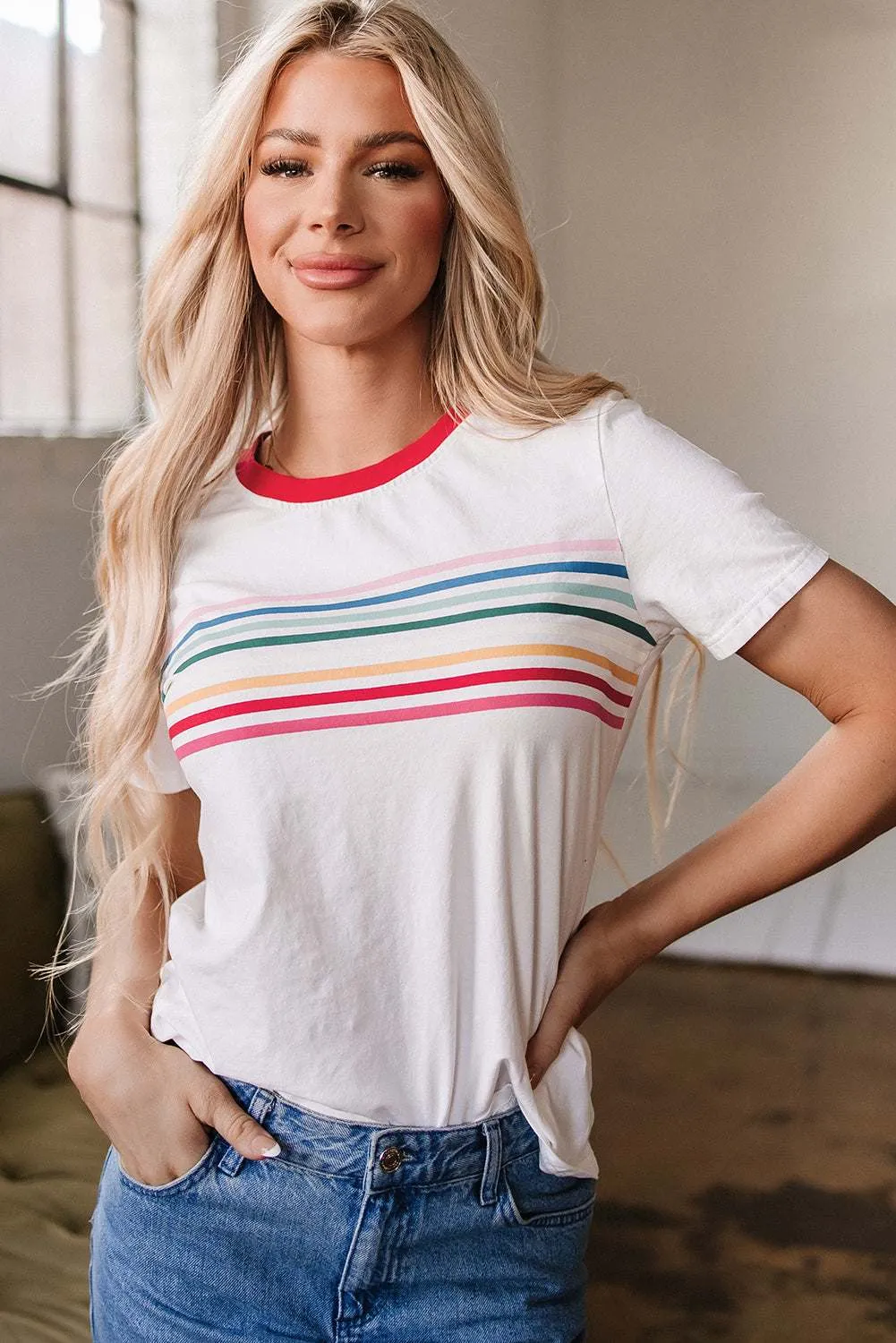 Threaded Pear Carter Rainbow Stripe Crewneck Top sold by Zulily
