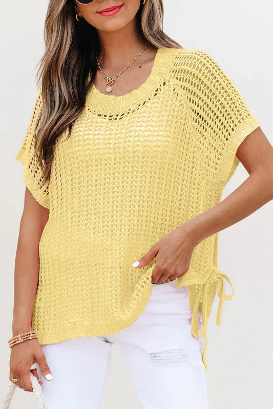 Threaded Pear Celine Tied Short Sleeve Sweater made by Threaded Pear