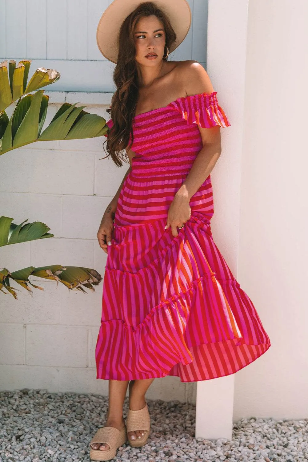 Threaded Pear Arisbeth Stripe Flutter Sleeve Maxi Dress sold by Zulily