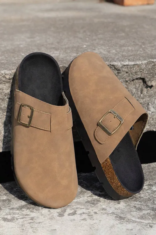 Threaded Pear Ariyah Suede Buckle Detail Slippers made by Threaded Pear